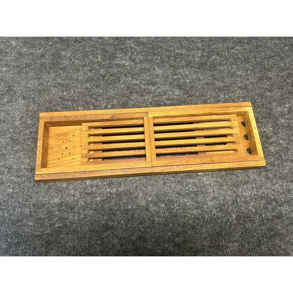 Teak Wood Expandable Bathtub Caddy Tray with Book Stand and Wine Glass Holder
